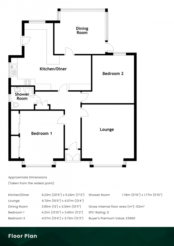 Floor Plan Image for 2 Bedroom Bungalow for Sale in Great Western Road, Glasgow, G15 6SF