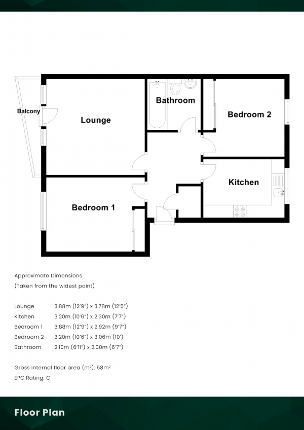 Floor Plan Image for 2 Bedroom Flat for Sale in Saughton Mains Street, Saughton, Edinburgh, EH11 3HH