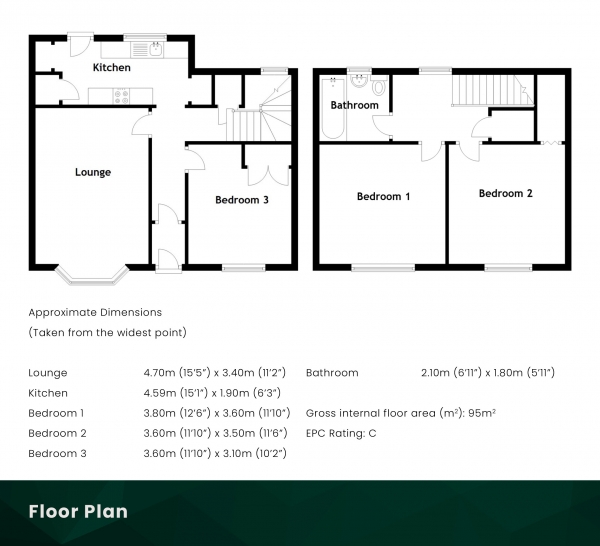 Floor Plan for 3 Bedroom Terraced House for Sale in Ambleside Avenue, Kirkton, Dundee, Angus, DD3 0AG, DD3, 0AG - Offers Over &pound120,000