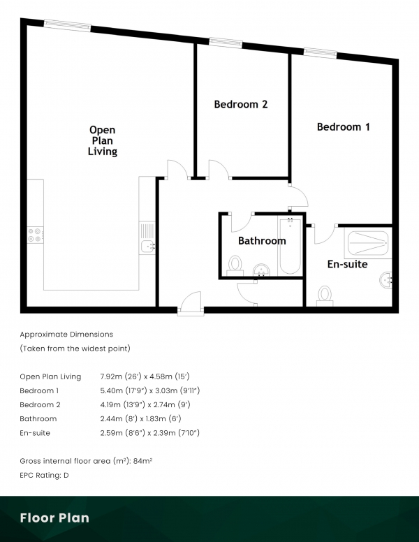 Floor Plan Image for 2 Bedroom Flat for Sale in Johns Place, Leith, Edinburgh, EH6 7EN