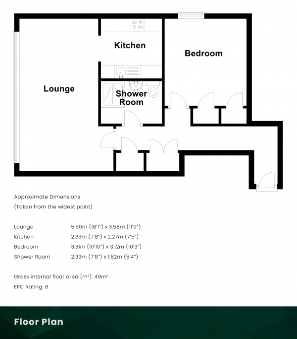 Floor Plan Image for 1 Bedroom Flat for Sale in Saltire Street, Granton, Edinburgh, EH5 1QS