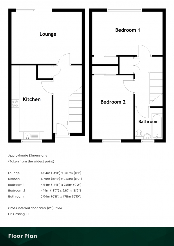 Floor Plan Image for 2 Bedroom End of Terrace House for Sale in Hyvot Green, Gilmerton, Edinburgh, EH17 8PH