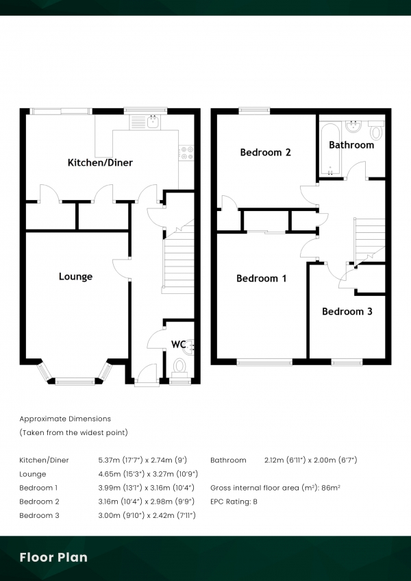 Floor Plan Image for 3 Bedroom Semi-Detached House for Sale in Timmeryetts, Broxburn, West Lothian, EH52 6AX