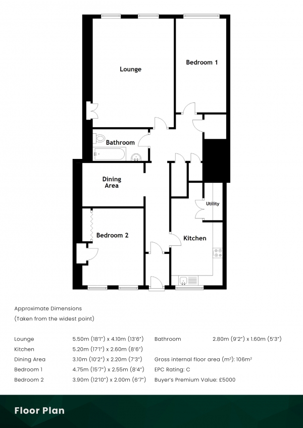 Floor Plan Image for 2 Bedroom Flat for Sale in Grosvenor Crescent Lane, Glasgow, G12 9AB