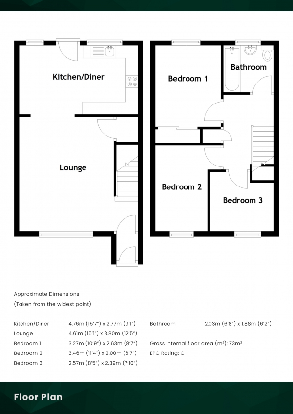 Floor Plan Image for 3 Bedroom Semi-Detached House for Sale in D'Arcy Crescent, Mayfield, Dalkeith, EH22 5GB