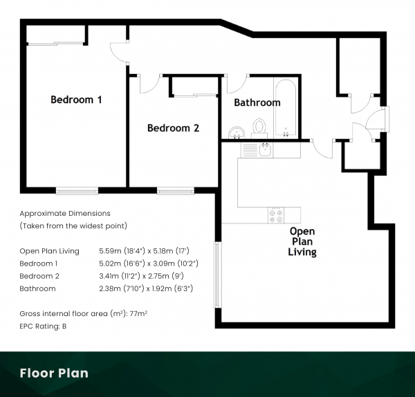 Floor Plan Image for 2 Bedroom Flat for Sale in Queen Charlotte Street, Leith, Edinburgh, EH6 6AT