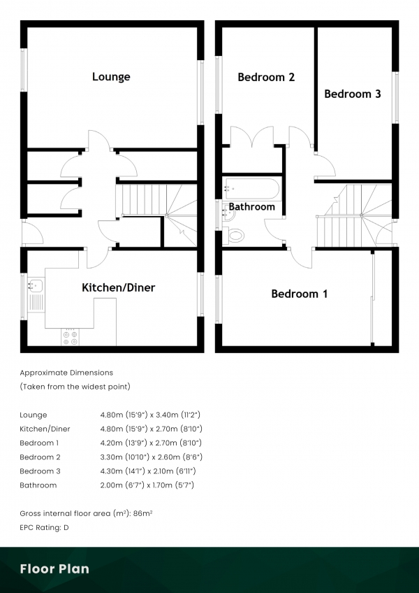 Floor Plan Image for 3 Bedroom Semi-Detached House for Sale in Johnston Gardens North, Peterculter, Aberdeenshire, AB14 0LD