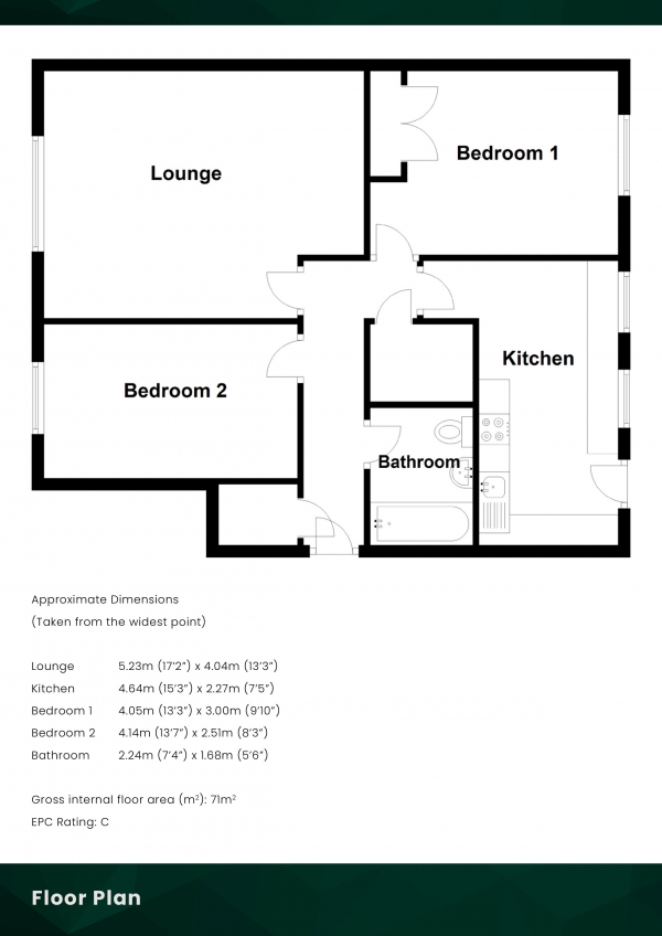 Floor Plan Image for 2 Bedroom Flat for Sale in Howden Hall Way, Liberton, Edinburgh, EH16 6UW