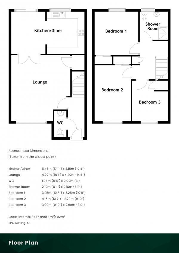 Floor Plan Image for 3 Bedroom Semi-Detached House for Sale in Kirkland Park Court, Darvel, East Ayrshire, KA17 0BW