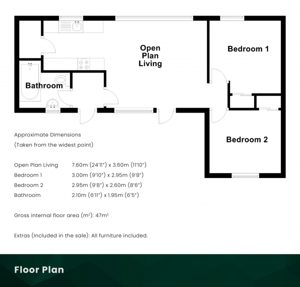 Floor Plan Image for 2 Bedroom Lodge for Sale in Hunters Quay Holiday Village Hafton, Dunoon, PA23 8HP