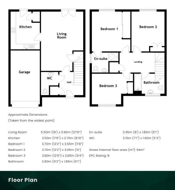 Floor Plan Image for 3 Bedroom Semi-Detached House for Sale in Bolerno Circle, Bishopton, Renfrewshire, PA7 5FF