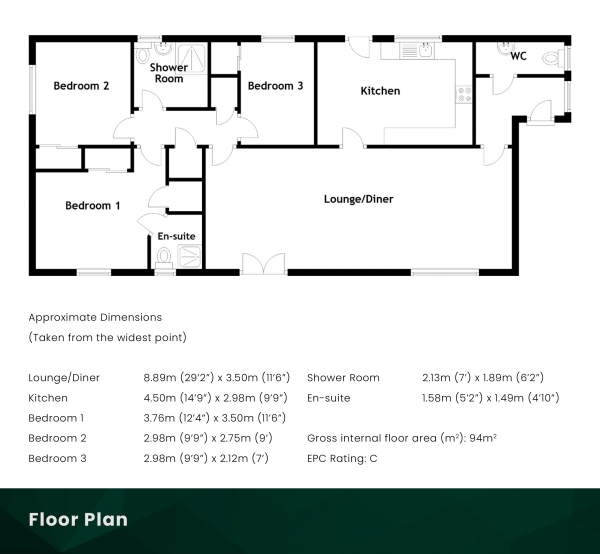 Floor Plan Image for 3 Bedroom Bungalow for Sale in Cameron Court, Lochearnhead, Perthshire, FK19 8PD