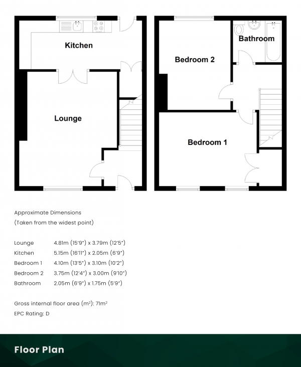 Floor Plan Image for 2 Bedroom Terraced House for Sale in Victoria Street, Harthill, North Lanarkshire, ML7 5QE