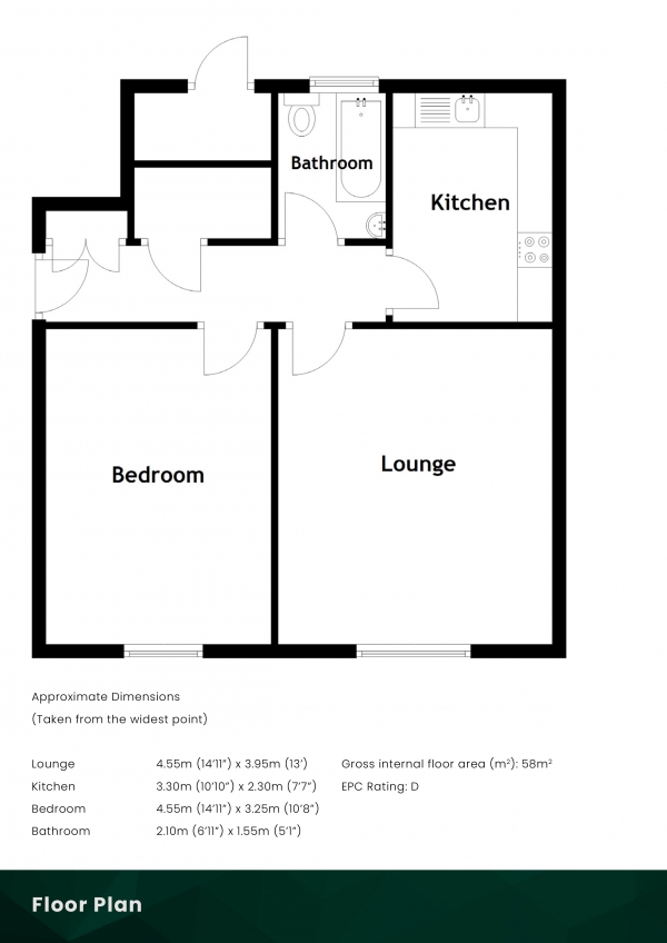 Floor Plan for 1 Bedroom Flat for Sale in Monkland View Crescent, Glasgow, G69 7SA, G69, 7SA -  &pound55,000