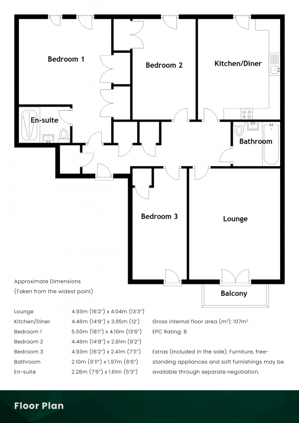 Floor Plan Image for 3 Bedroom Flat for Sale in Ocean Drive, The Shore, Edinburgh, EH6 6BP