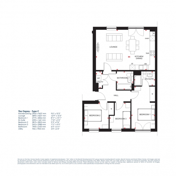 Floor Plan Image for 3 Bedroom Apartment for Sale in Meadowsweet Drive, Edinburgh, EH4 8FD