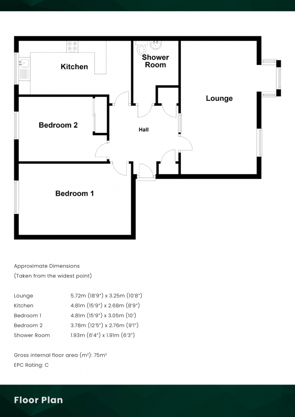 Floor Plan Image for 2 Bedroom Flat for Sale in Gracefield Court, Musselburgh, East Lothian, EH21 6LL