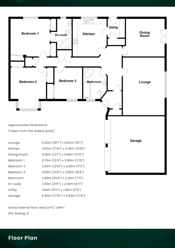Floor Plan for 3 Bedroom Bungalow for Sale in Colliehill Road, Biggar, South Lanarkshire, ML12 6PN, ML12, 6PN - Offers Over &pound310,000