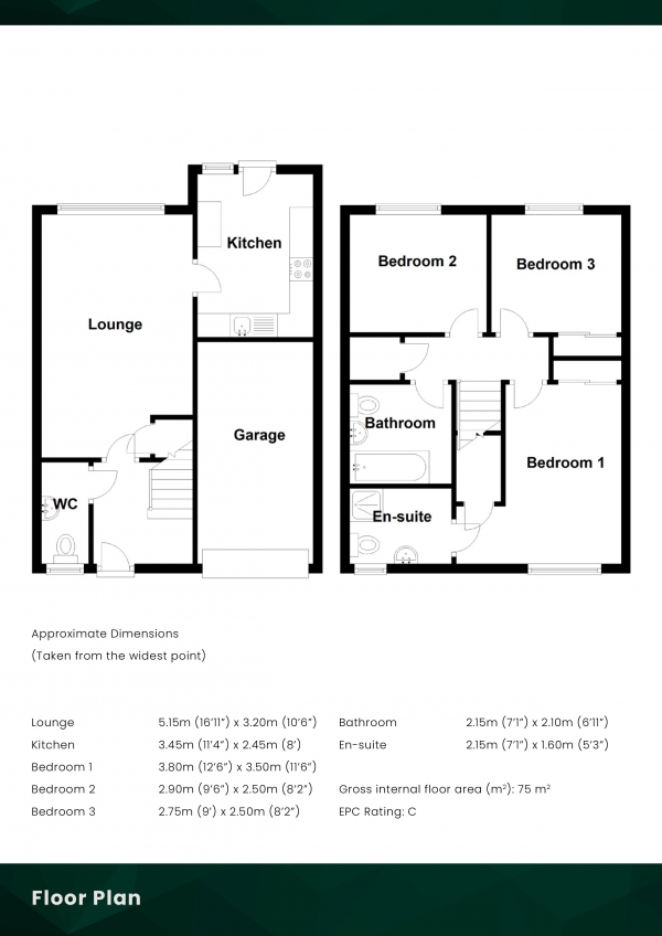 Floor Plan Image for 3 Bedroom Semi-Detached House for Sale in Rosslyn Wynd, Kirkcaldy, Fife, KY1 2BQ