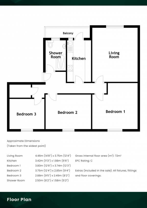 Floor Plan Image for 3 Bedroom Flat for Sale in Niddrie Mill Crescent, Edinburgh, EH15 3ET