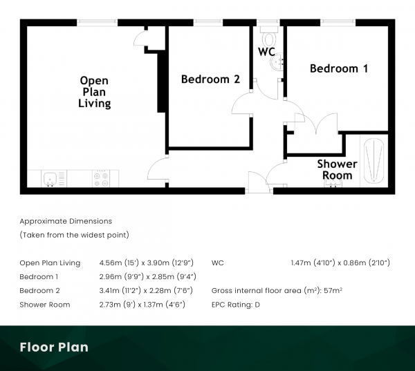 Floor Plan for 2 Bedroom Flat for Sale in Ponton Street, Fountainbridge, Edinburgh, EH3 9QQ, EH3, 9QQ - Offers Over &pound180,000