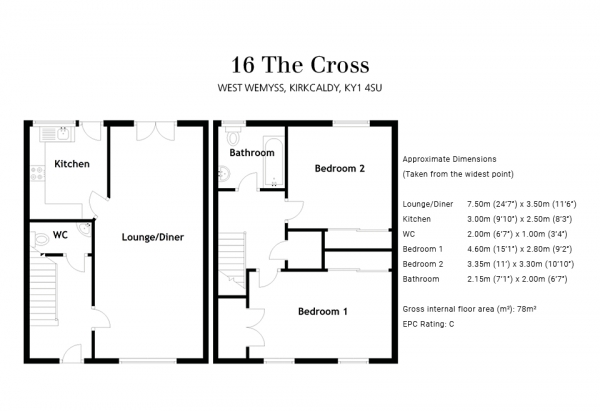 Floor Plan Image for 2 Bedroom Terraced House for Sale in The Cross, West Wemyss, Fife, KY1 4SU