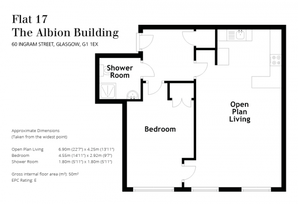 Floor Plan Image for 1 Bedroom Flat for Sale in 60 Ingram Street, Glasgow, G1 1EX