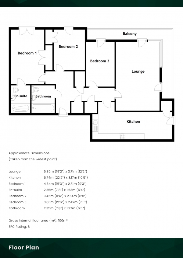 Floor Plan Image for 3 Bedroom Flat for Sale in Ocean Drive, Edinburgh, EH6 6BR