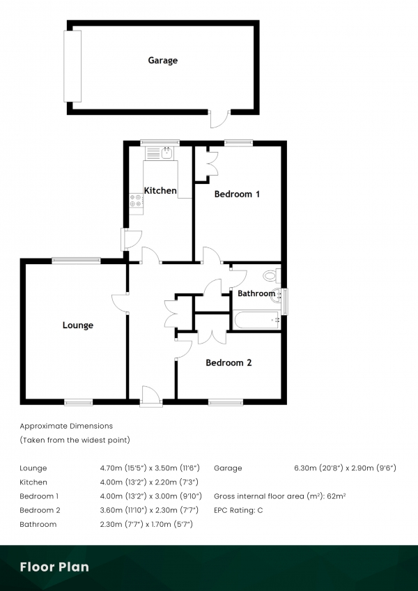 Floor Plan Image for 2 Bedroom Bungalow for Sale in Eastgate, Friockheim, Angus, DD11 4TG