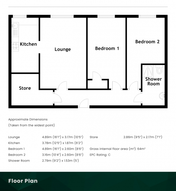 Floor Plan Image for 2 Bedroom Flat for Sale in 42/13 Polwarth Gardens, Polwarth, Edinburgh, EH11 1LN