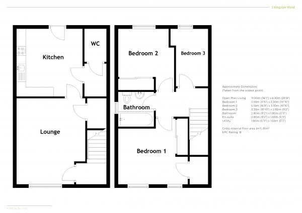 Floor Plan Image for 3 Bedroom Semi-Detached House for Sale in Kingslaw Wynd, Kirkcaldy, Fife, KY1 2FB