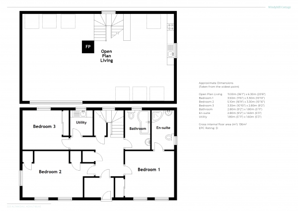 Floor Plan Image for 3 Bedroom Detached House for Sale in 223 Altandhu, Achiltibuie, Ullapool, Highland, IV26 2YR