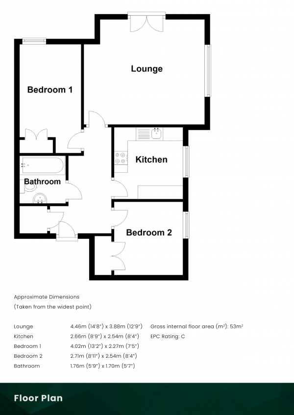 Floor Plan for 2 Bedroom Flat for Sale in Stead's Place, Leith, Edinburgh, EH6 5DY, EH6, 5DY - Offers Over &pound220,000