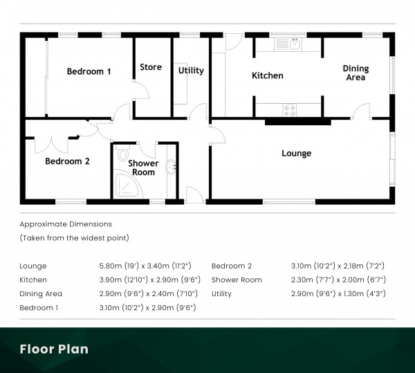 Floor Plan Image for 2 Bedroom Park Home for Sale in Hillhead Caravan Park, Kintore, Aberdeenshire, AB51 0YX