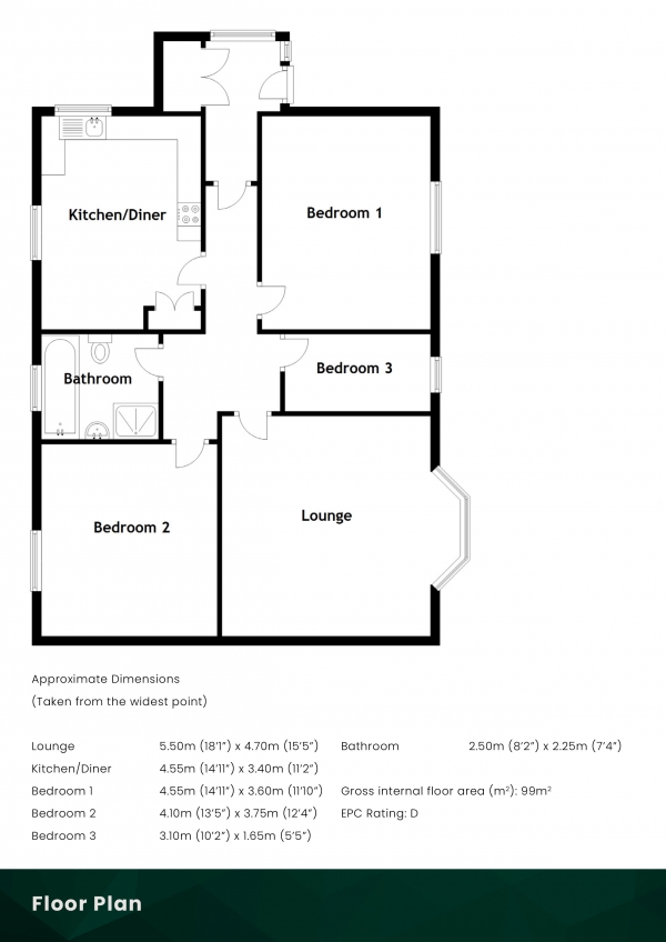 Floor Plan for 3 Bedroom Villa for Sale in Ashton Terrace, Gourock, Inverclyde, PA19 1BX, PA19, 1BX - Offers Over &pound229,999