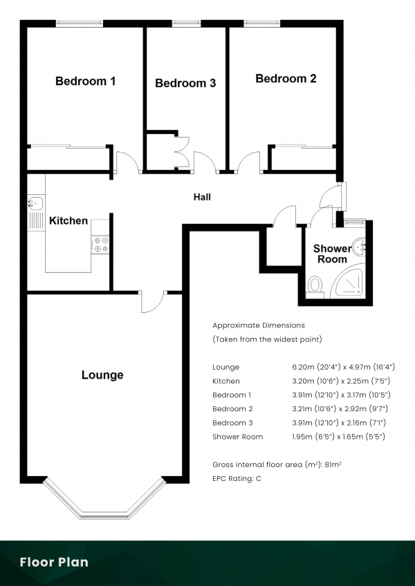 Floor Plan Image for 3 Bedroom Flat for Sale in Polwarth Crescent, Edinburgh, EH11 1HN