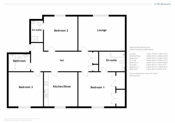 Floor Plan Image for 3 Bedroom Apartment for Sale in The Highland Club, St. Benedicts Abbey, Fort Augustus, Highland, PH32 4BJ