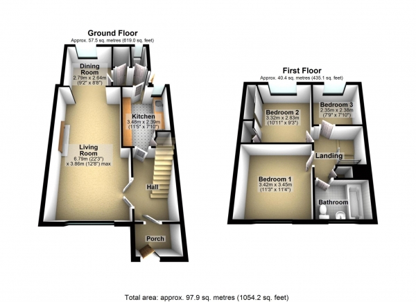 Floor Plan Image for 3 Bedroom Terraced House for Sale in Longfields Court, Bicester