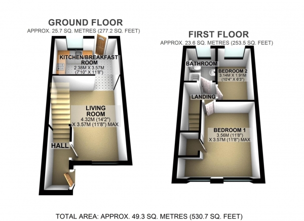 Floor Plan Image for 2 Bedroom Semi-Detached House for Sale in Ravencroft, Bicester