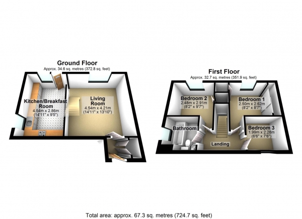 Floor Plan Image for 3 Bedroom End of Terrace House for Sale in Willow Drive, Bicester