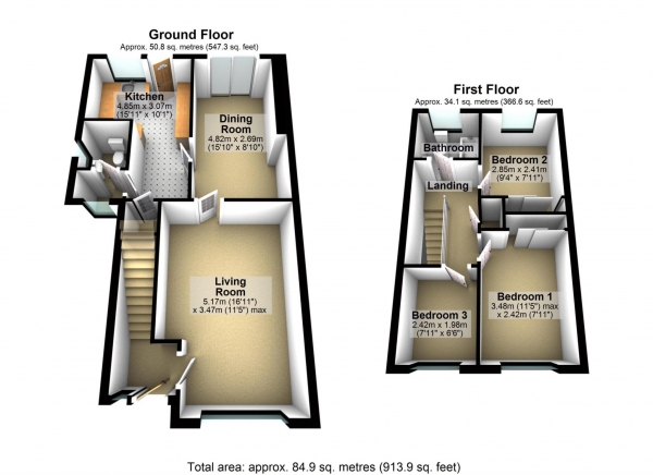 Floor Plan Image for 3 Bedroom End of Terrace House for Sale in Orchard Way, Bicester