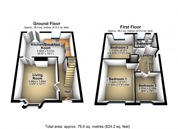 Floor Plan Image for 3 Bedroom Semi-Detached House for Sale in Orchard Way, Bicester