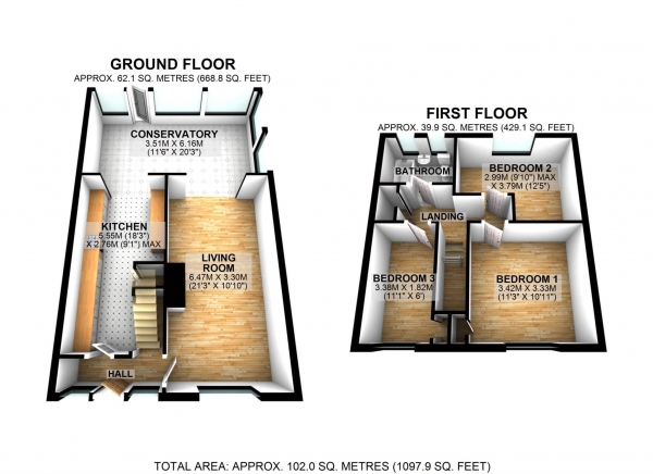 Floor Plan Image for 3 Bedroom Terraced House for Sale in Rookery Way, Bicester