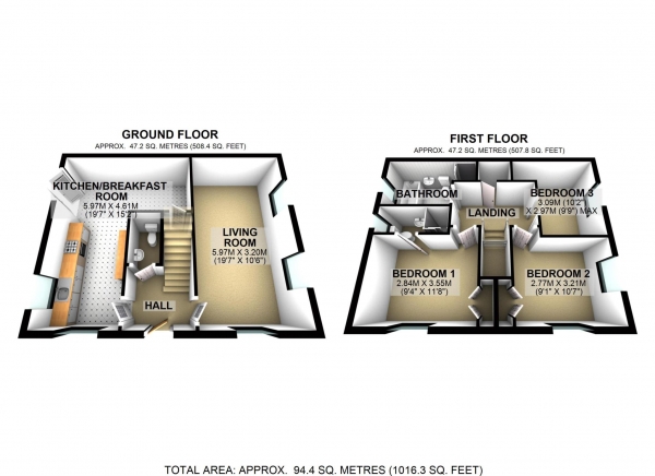 Floor Plan Image for 3 Bedroom Semi-Detached House for Sale in Huntingdon Road, Bicester