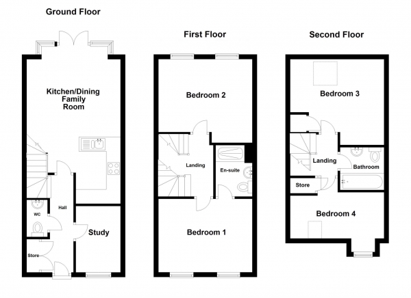Floor Plan for 4 Bedroom Town House for Sale in Hudson Drive, Kirkham, PR4 2ER, Kirkham, PR4, 2ER - OIRO &pound220,000