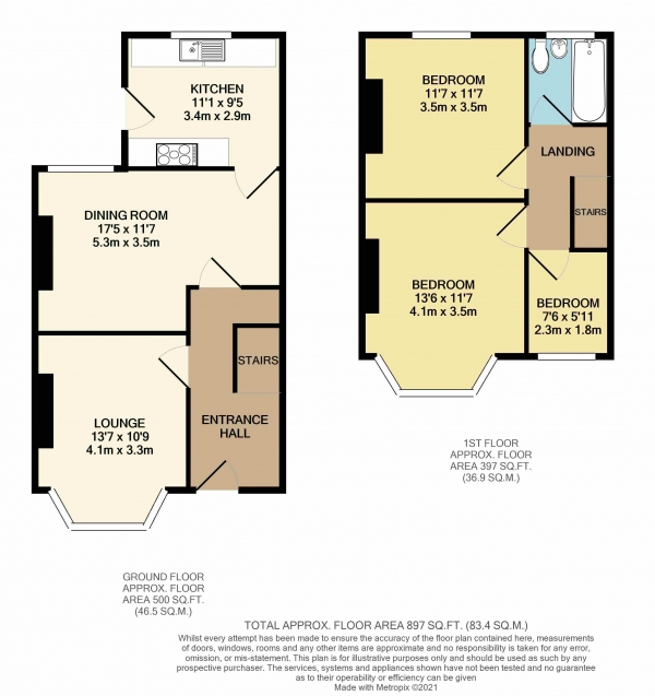 Floor Plan Image for 3 Bedroom Terraced House to Rent in Clodien Avenue, Heath, Cardiff