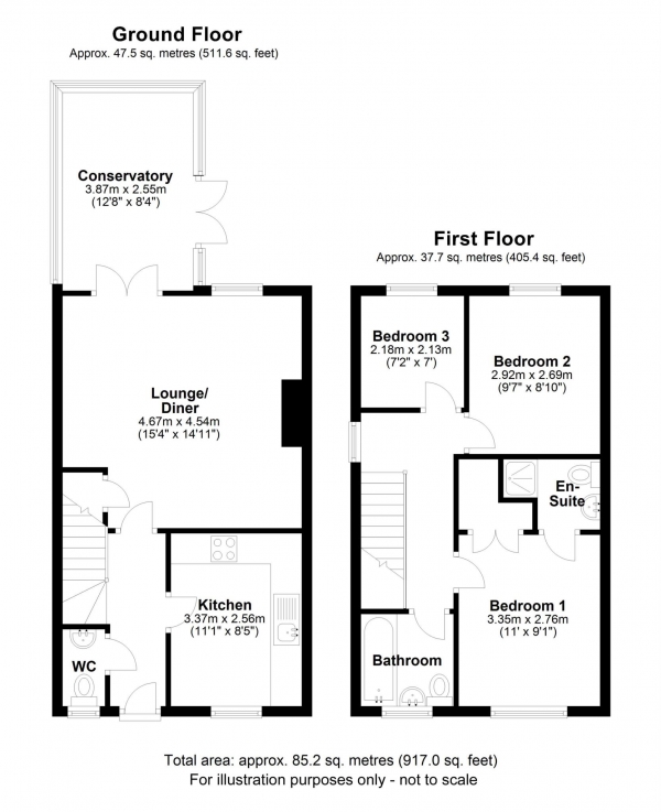 Floor Plan Image for 3 Bedroom End of Terrace House for Sale in Arncott Way, Aylesbury *NO CHAIN*