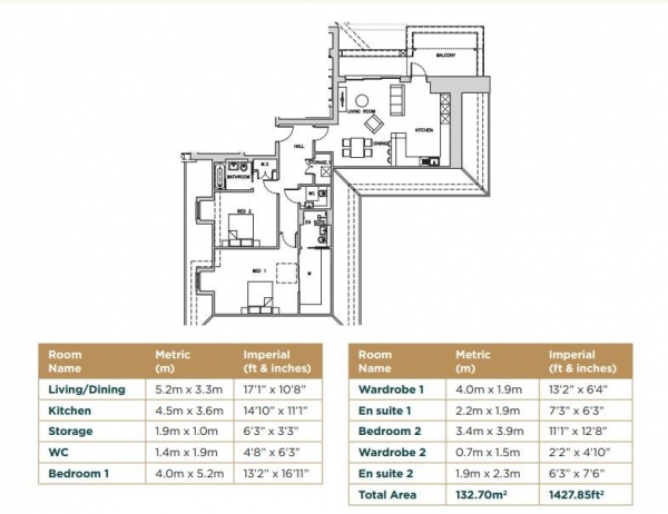 Floor Plan Image for 2 Bedroom Retirement Property for Sale in Santhem Residences, Shenfield