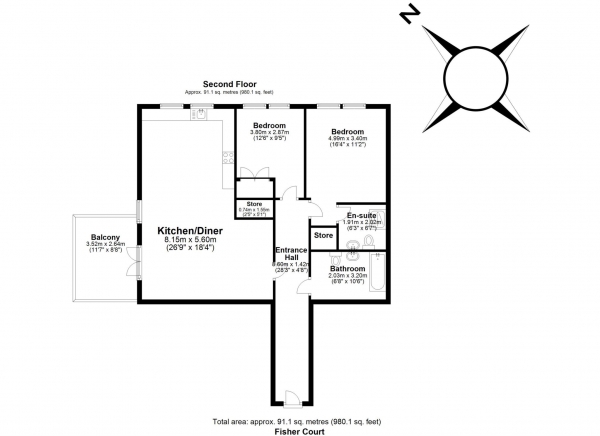 Floor Plan Image for 2 Bedroom Flat for Sale in Fisher Court, Rhapsody Crescent