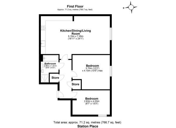 Floor Plan Image for 2 Bedroom Apartment for Sale in Station Place, Kings Road